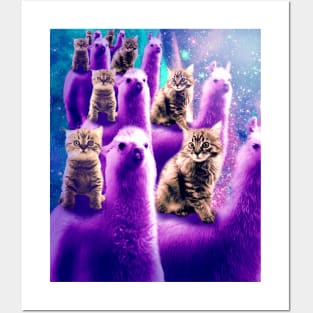 Outer Space Galaxy Kitty Cat Riding On Llama Posters and Art